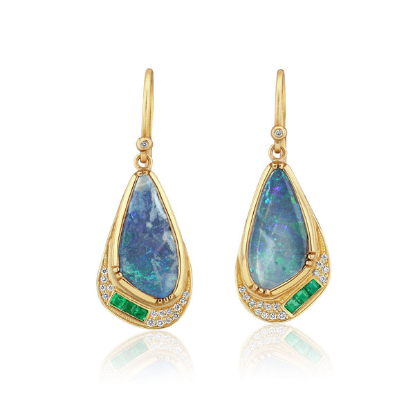 brooke gregson Butterfly Opal Emerald Halo Earrings