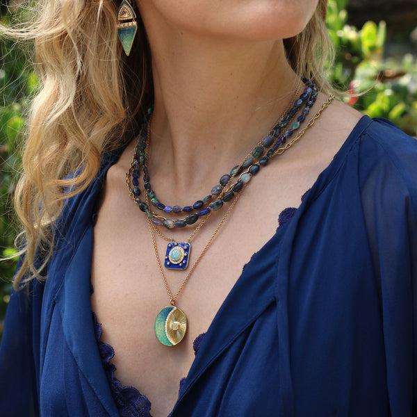 Brooke Gregson Crescent Moon Enamel Diamond Necklace