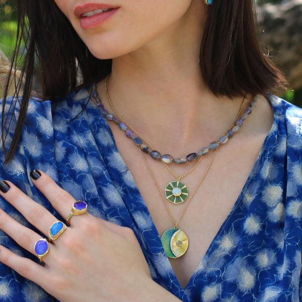 Brooke Gregson Crescent Moon Enamel Diamond Necklace