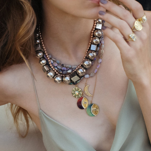 Brooke Gregson Crescent Moon Enamel Diamond Necklace