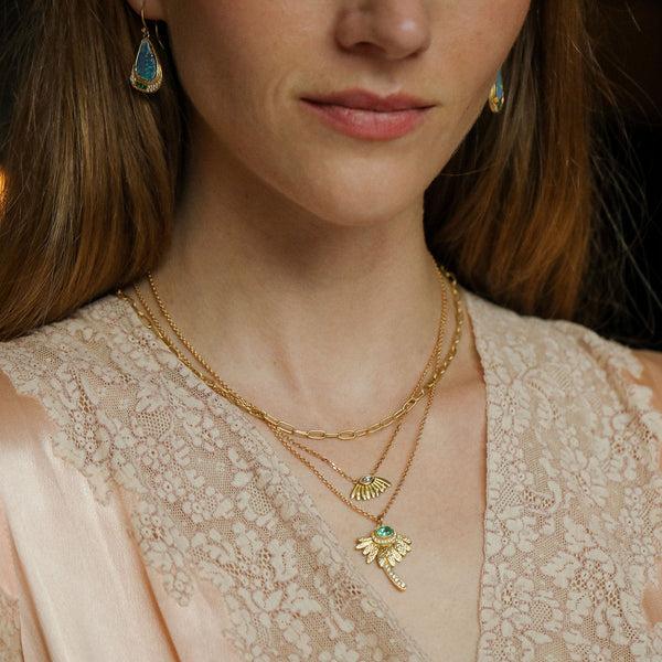 Brooke Gregson Daisy Emerald Diamond Engraved Necklace