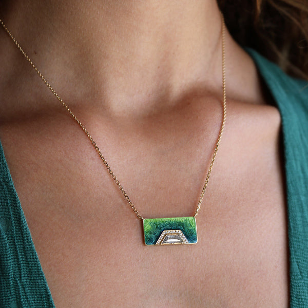 Brooke Gregson Diamond Hex Halo Ombre Enamel Necklace