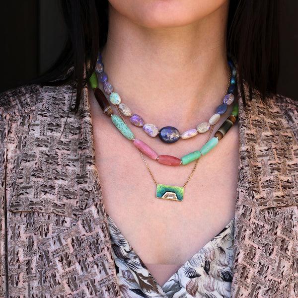 Brooke Gregson Diamond Hex Halo Ombre Enamel Necklace