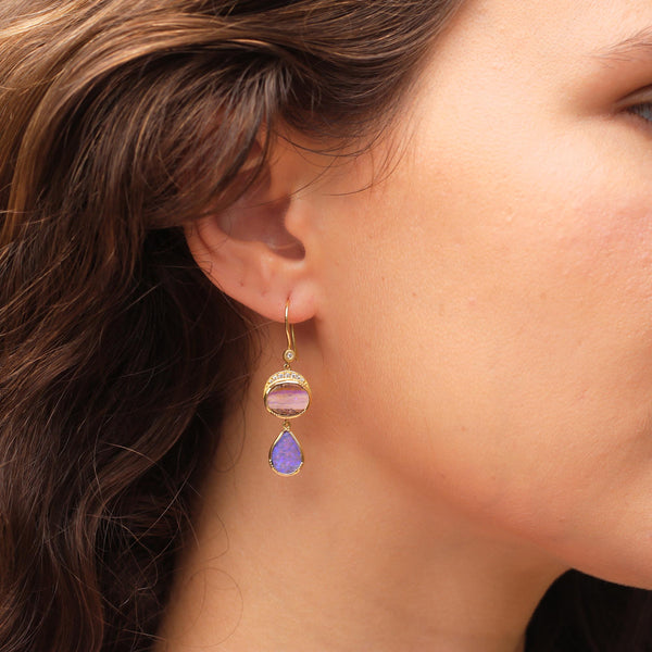 Brooke Gregson Ellipse Teardrop Wood Opal Diamond Earrings