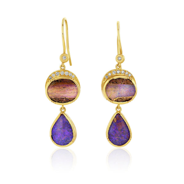 brooke gregson Ellipse Teardrop Wood Opal Diamond Earrings