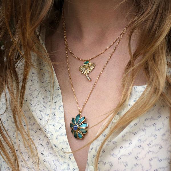 Brooke Gregson Enamel Sunflower Opal Blue Sapphire Necklace