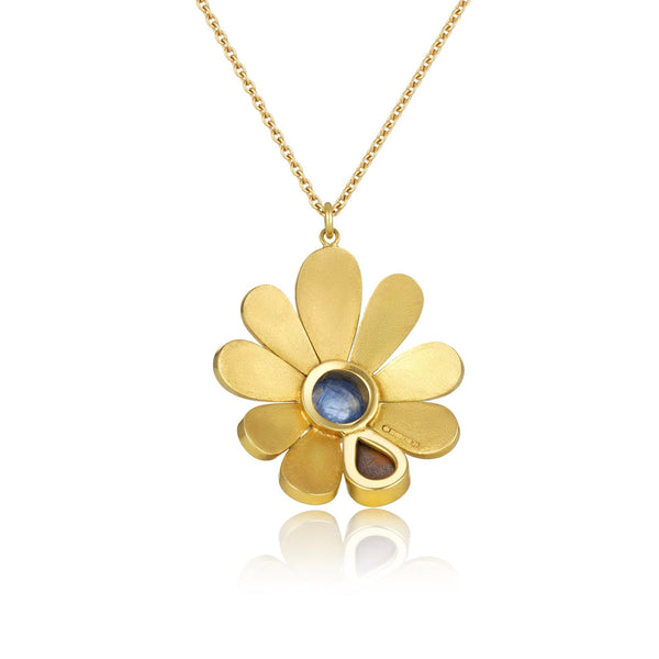 Brooke Gregson Enamel Sunflower Opal Blue Sapphire Necklace