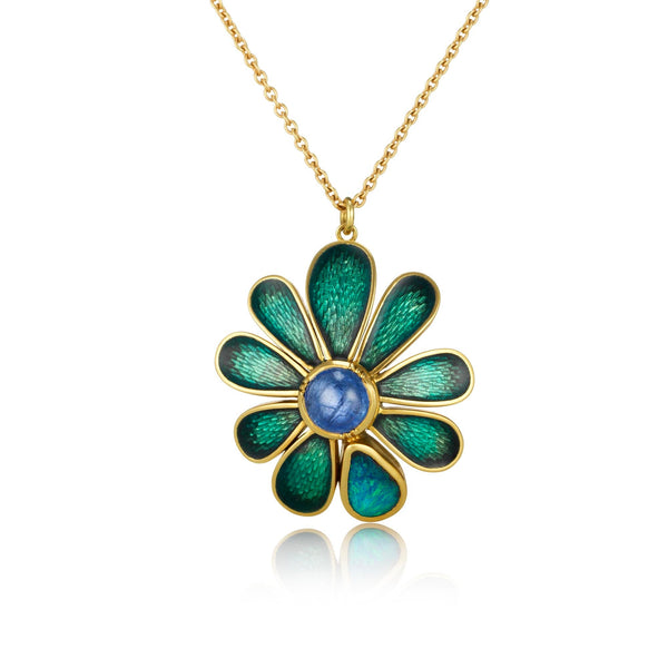 brooke gregson Enamel Sunflower Opal Blue Sapphire Necklace