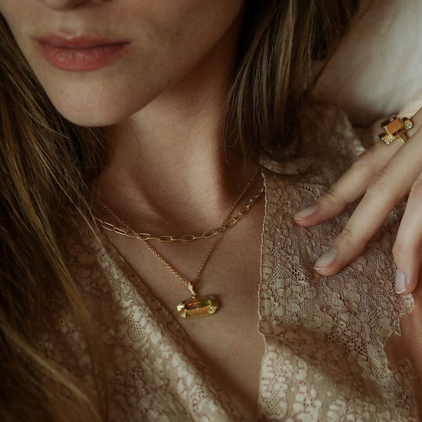 Brooke Gregson Engraved Bi Color Tourmaline Diamond Bar Necklace