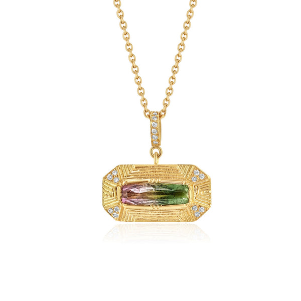 brooke gregson Engraved Bi Color Tourmaline Diamond Bar Necklace