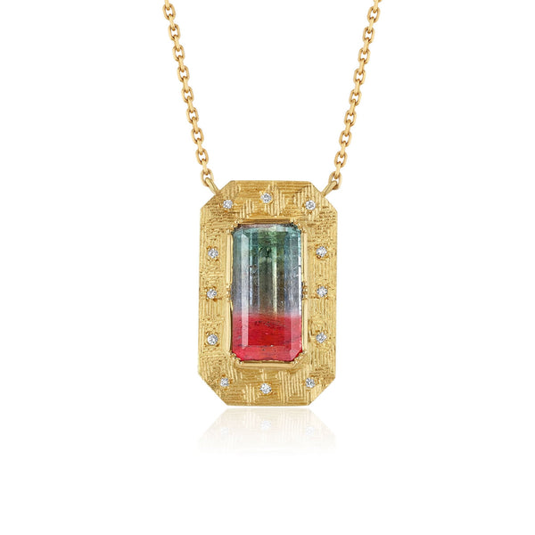 brooke gregson Engraved Bi Color Tourmaline Diamond Bar Necklace
