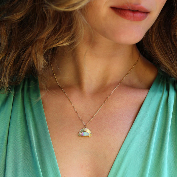 Brooke Gregson Engraved Sun Ray Opal Diamond Necklace