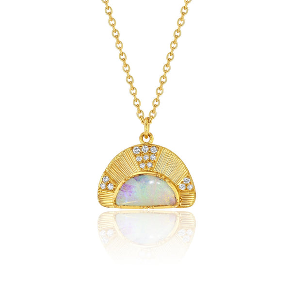 brooke gregson Engraved Sun Ray Opal Diamond Necklace