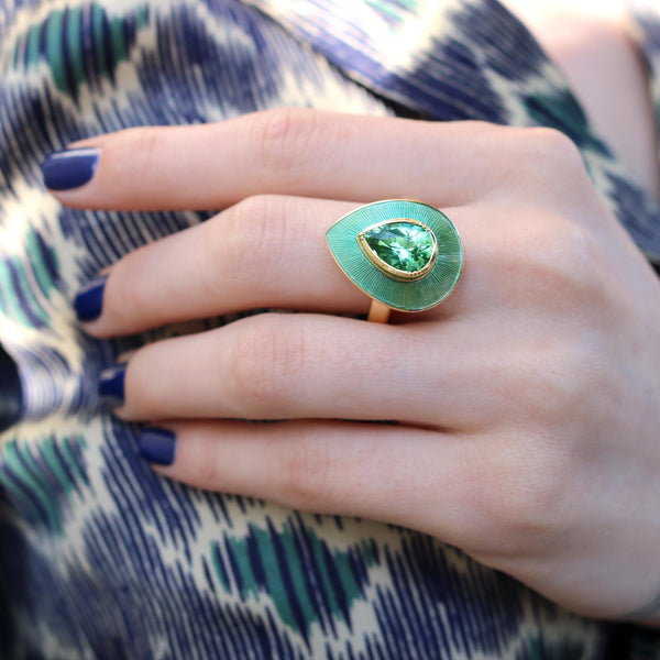 Brooke Gregson Green Tourmaline Enamel Raindrop Ring