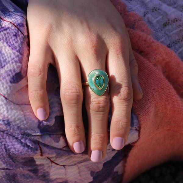 Brooke Gregson Green Tourmaline Enamel Raindrop Ring