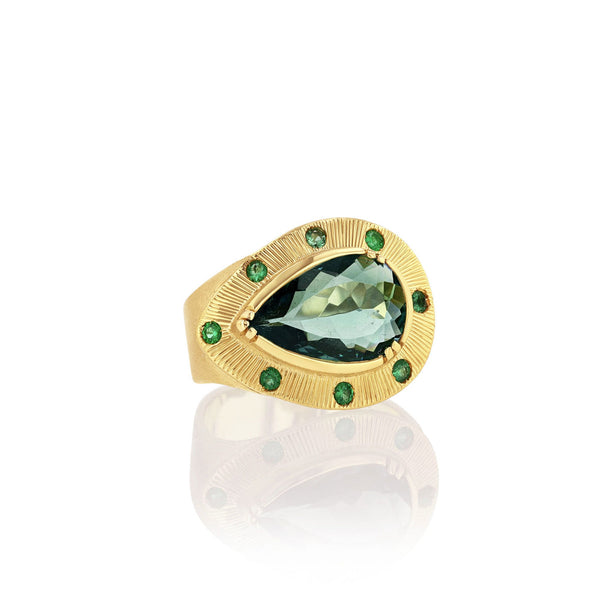 brooke gregson Indicolite Tourmaline Talisman Engraved Ring