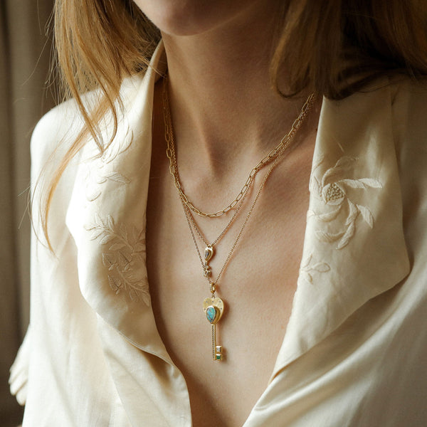 Brooke Gregson Opal Emerald Diamond Key Heart Necklace