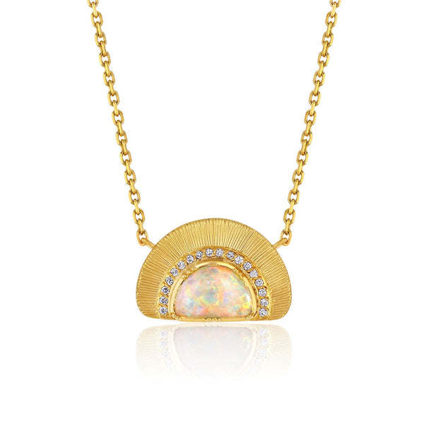 brooke gregson Opal Sun Ray Diamond Engraved Necklace