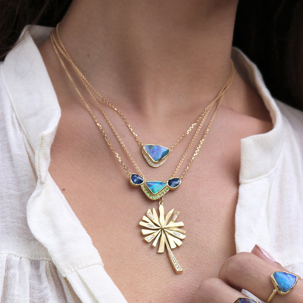 Brooke Gregson Orbit 3 Halo Boulder Opal Sapphire Tsavorite Necklace