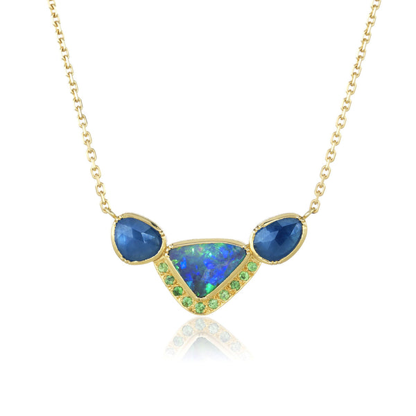 brooke gregson Orbit 3 Halo Boulder Opal Sapphire Tsavorite Necklace