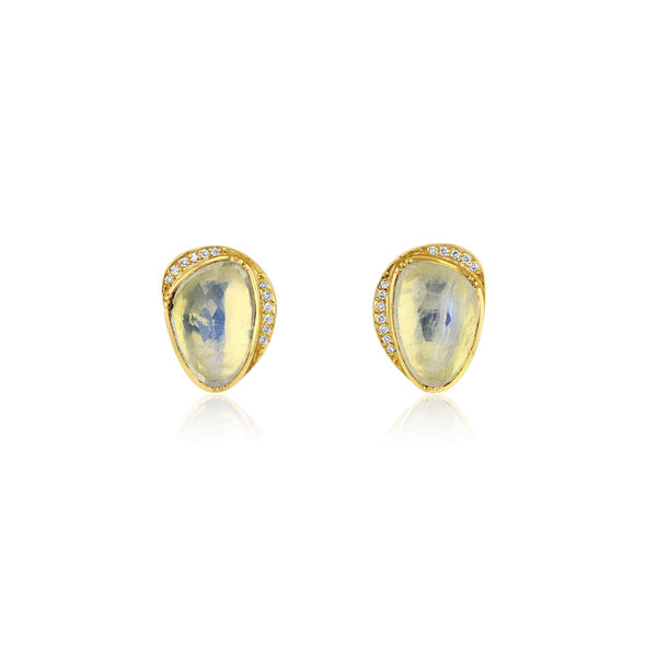 brooke gregson Orbit Halo Moonstone Diamond Earrings