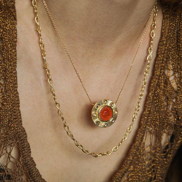 Brooke Gregson Sunshine Mandala Carnelian Diamond Necklace
