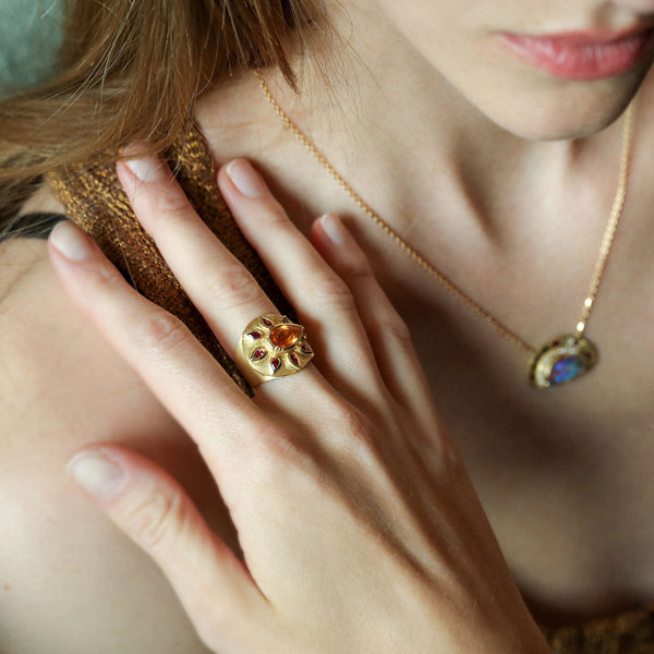Brooke Gregson Sunshine Mandarin Garnet Ruby Engraved Ring