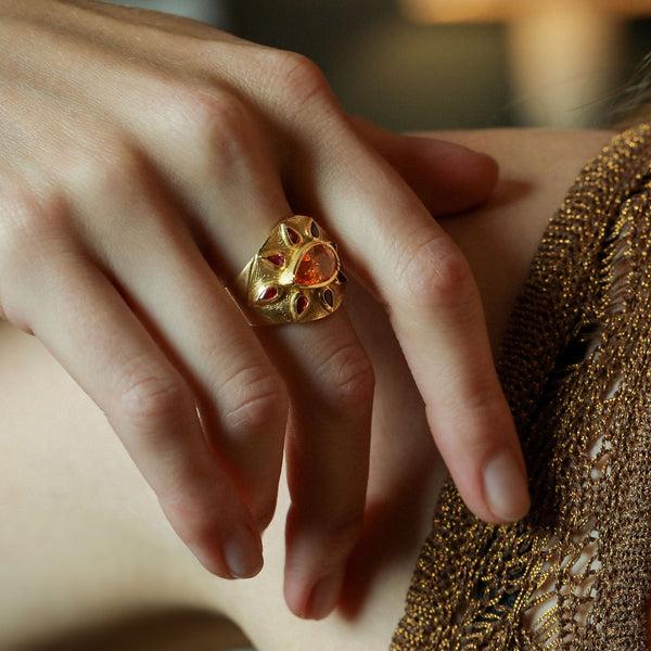 Brooke Gregson Sunshine Mandarin Garnet Ruby Engraved Ring