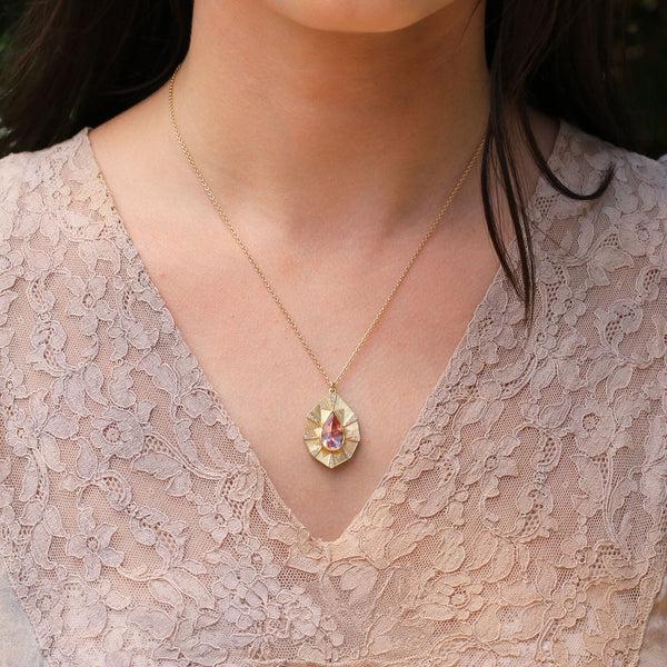 Brooke Gregson Talisman Shield Morganite Engraved Necklace