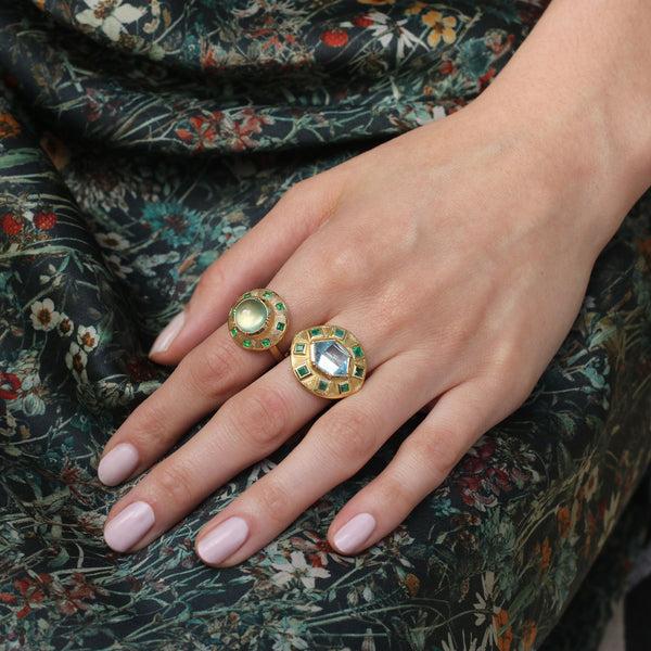 Brooke Gregson Utopia Engraved Aquamarine Emerald Ring