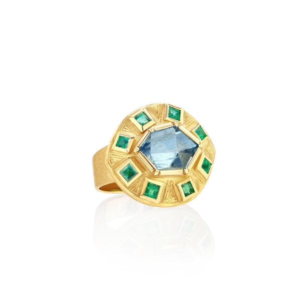 brooke gregson Utopia Engraved Aquamarine Emerald Ring