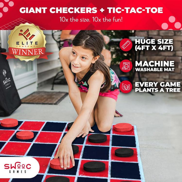 Brookstone 2-in-1 Vintage Giant Checkers & Tic Tac Toe Game