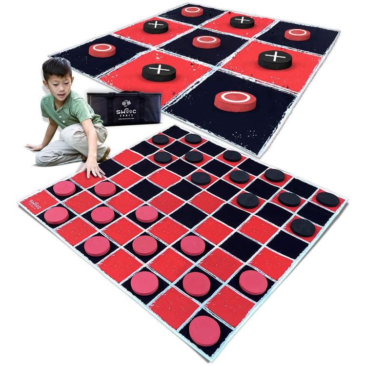 brookstone 2-in-1 Vintage Giant Checkers & Tic Tac Toe Game