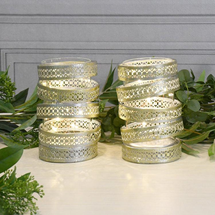 Brookstone Antique Gold Hurricanes With LED Fairy Lights