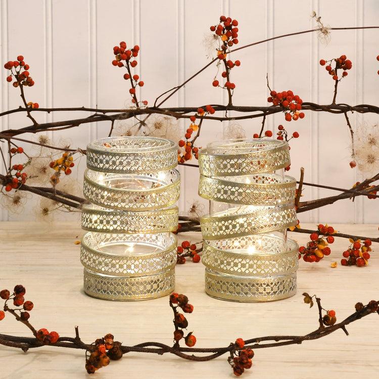 brookstone Antique Gold Hurricanes with LED Fairy Lights