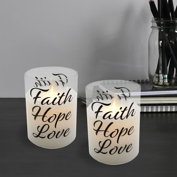 brookstone Battery Operated Glass LED Candles with Moving Flame Faith Hope Love