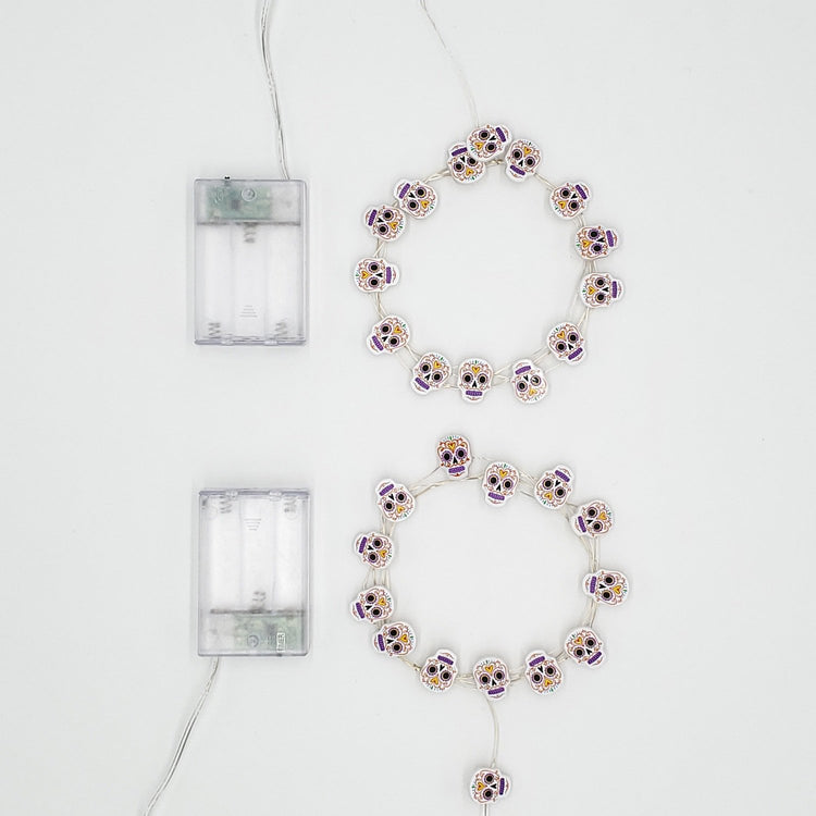 Brookstone Battery Operated LED Fairy String Lights With Sugar Skull Motif