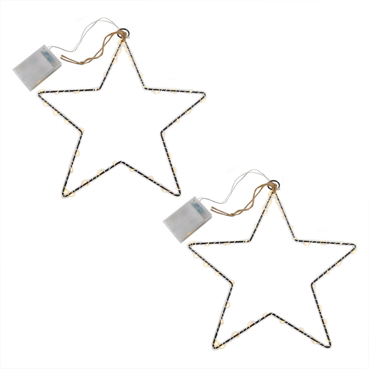 Brookstone Battery Operated LED Lighted Metal Stars- Set Of 2