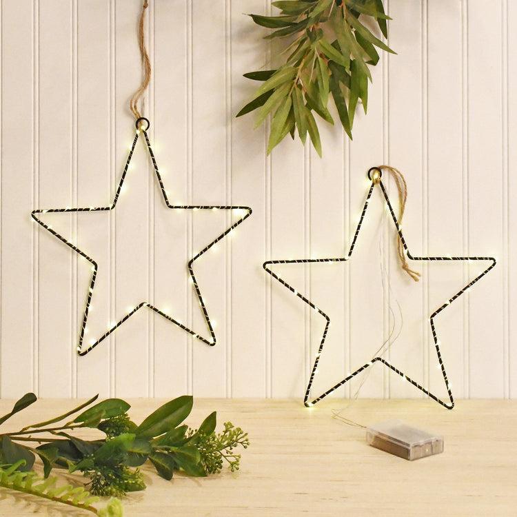 Brookstone Battery Operated LED Lighted Metal Stars- Set Of 2