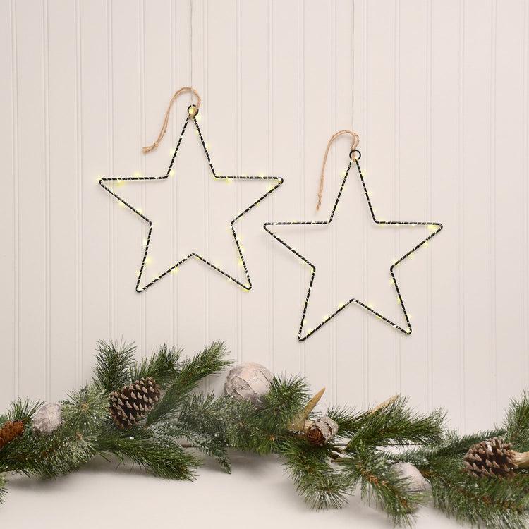 brookstone Battery Operated LED Lighted Metal Stars- Set of 2