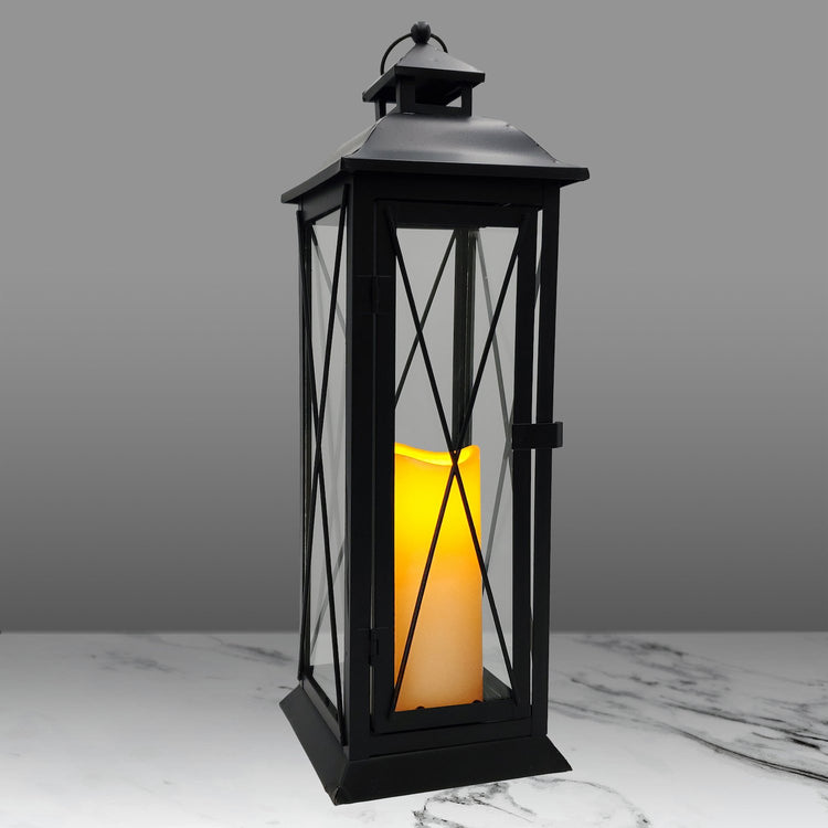 brookstone Battery Operated LED Metal Lantern - Crisscross