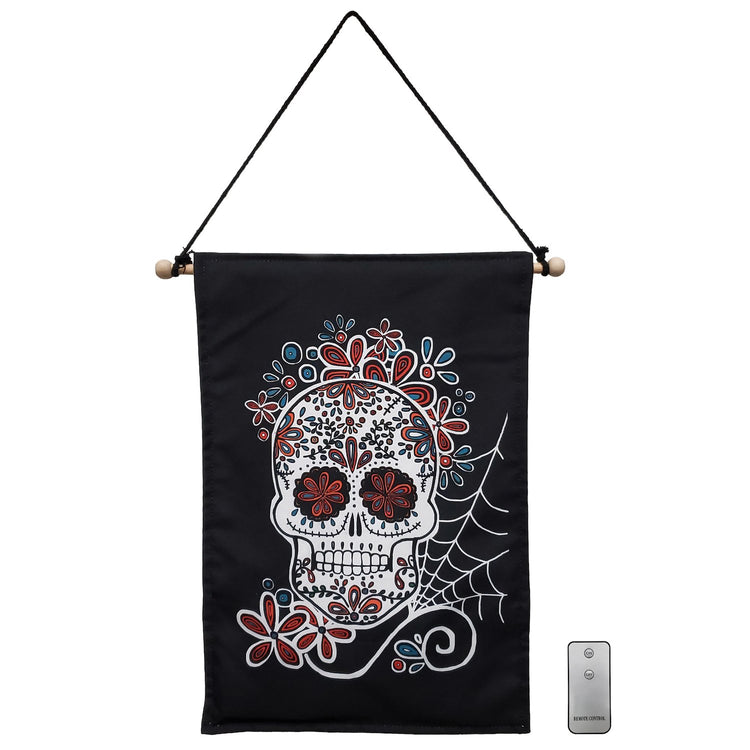Brookstone Battery-Operated Lighted Wall Banner - Sugar Skull