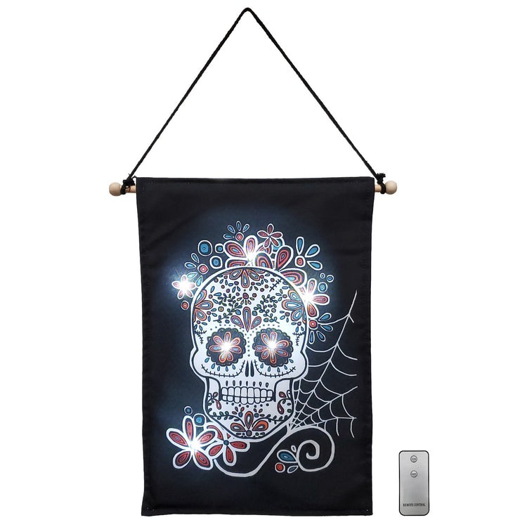 Brookstone Battery-Operated Lighted Wall Banner - Sugar Skull