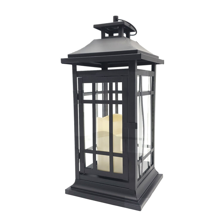 Brookstone Battery Operated Metal Lantern With LED Candle - Black Window