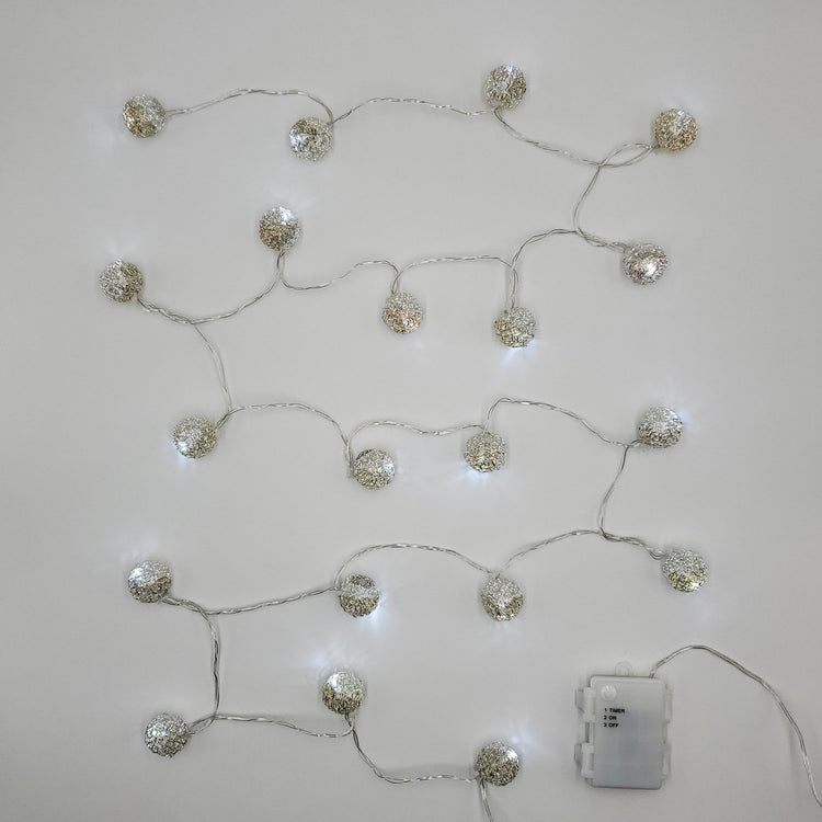 Brookstone Battery Operated String Lights With 20 Antique Silver Balls