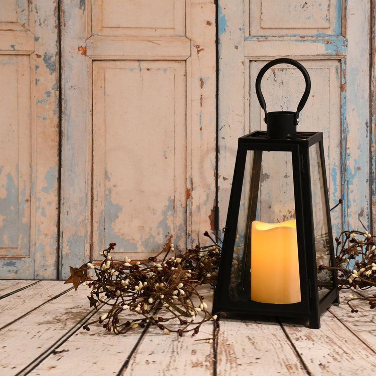 Brookstone Black Tapered Metal Lantern With LED Candle