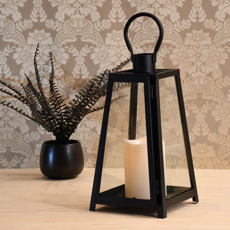 Brookstone Black Tapered Metal Lantern With LED Candle