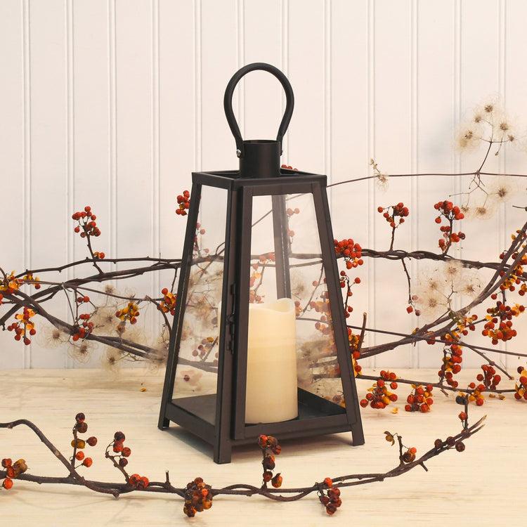 brookstone Black Tapered Metal Lantern with LED Candle