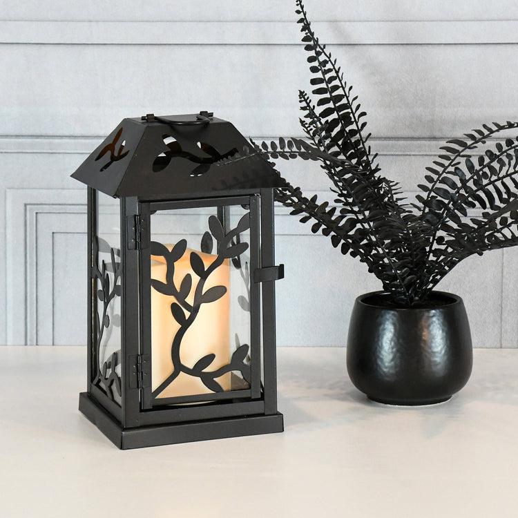 Brookstone Black Vine Metal Lantern With LED Candle