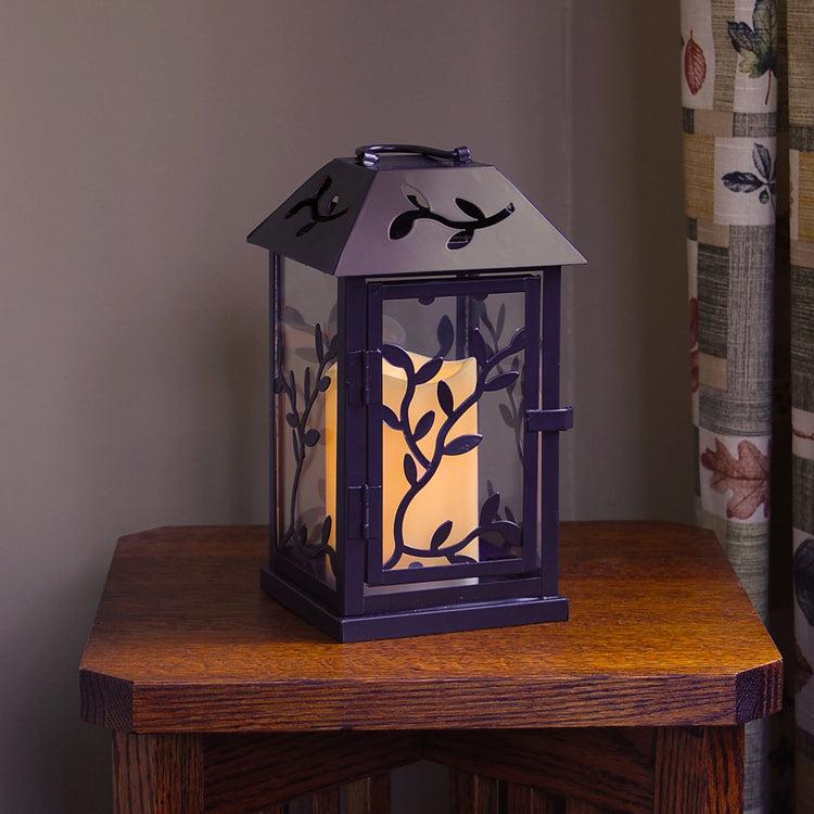 Brookstone Black Vine Metal Lantern With LED Candle